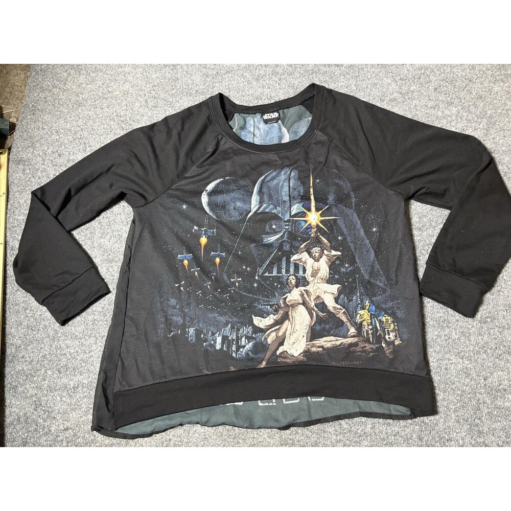 Star Wars Sweatshirt Womens L Black Long Sleeve Raglan Poster Graphic Pullover